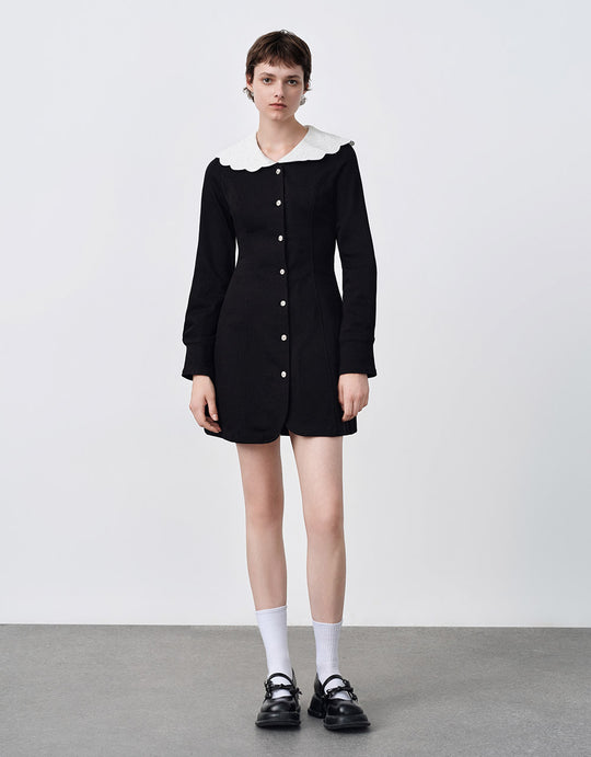 Contrast Collar Denim Mini Dress