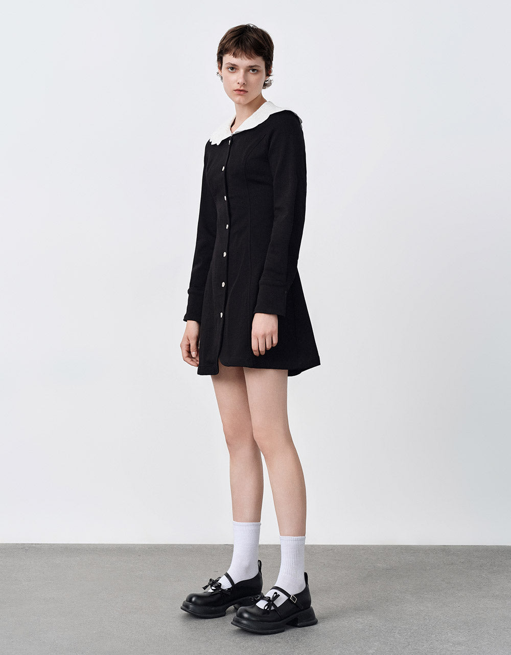 Contrast Collar Denim Mini Dress