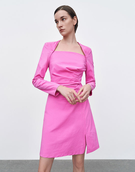 Slit Hem Ruched Midi Dress