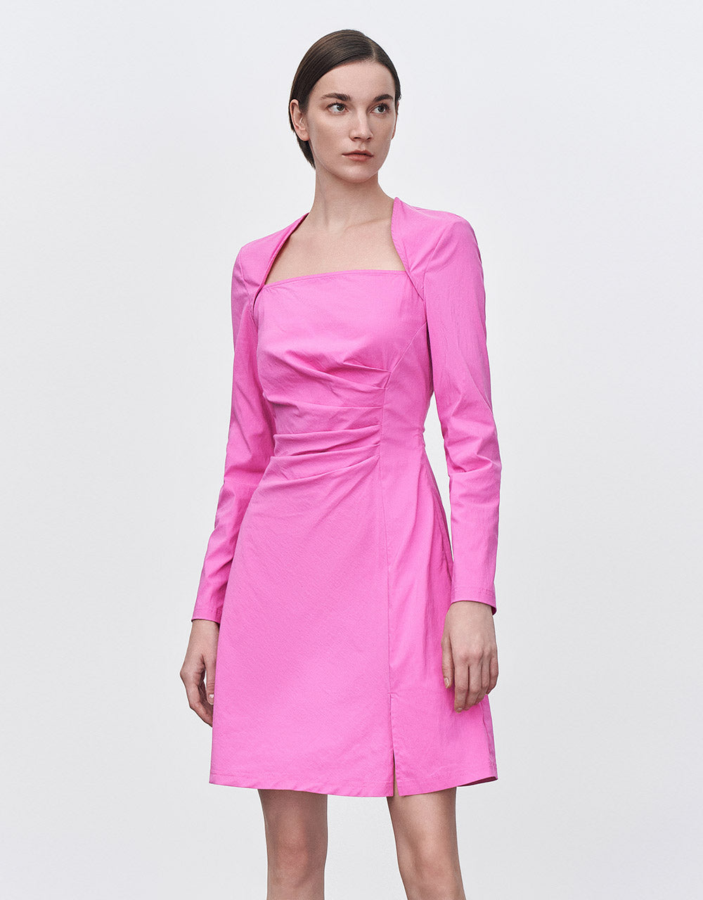 Slit Hem Ruched Midi Dress