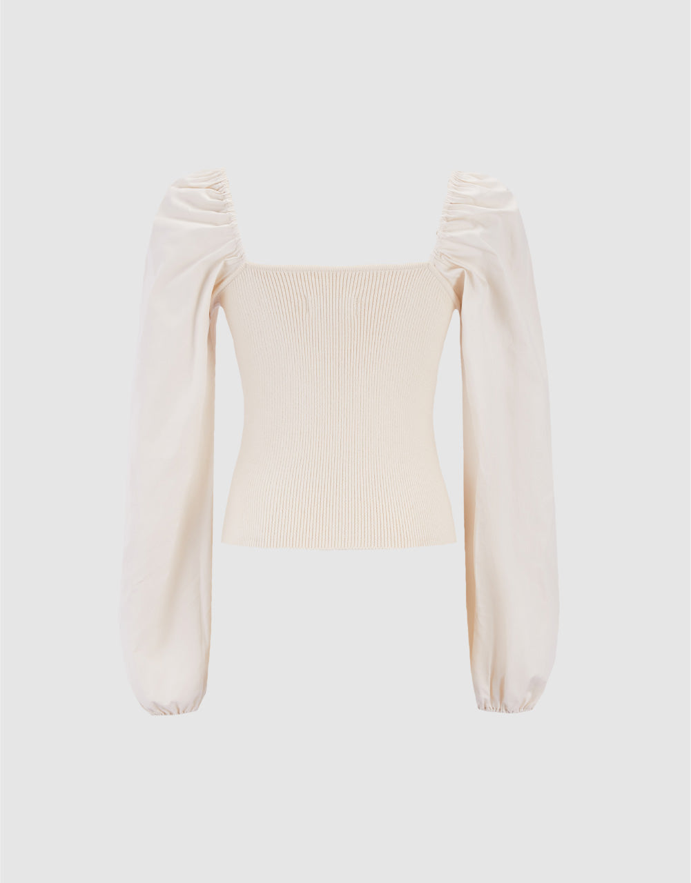 Patched Puff Sleeves Knit T-Shirt