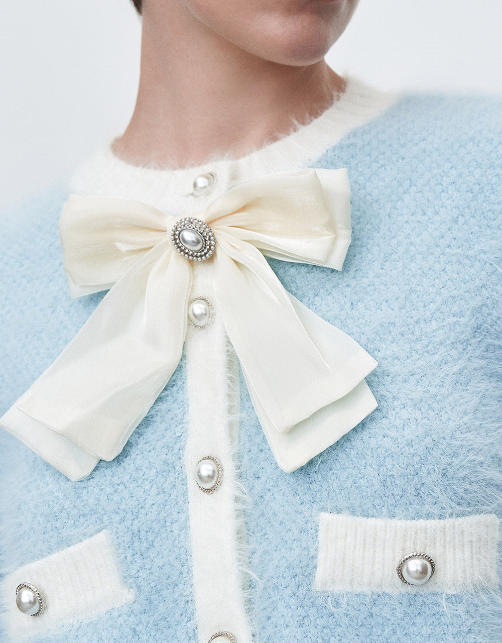 Bow Detail Tweed Cardigan