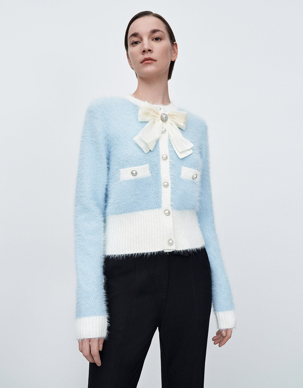 Bow Detail Tweed Cardigan