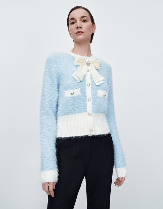 Bow Detail Tweed Cardigan