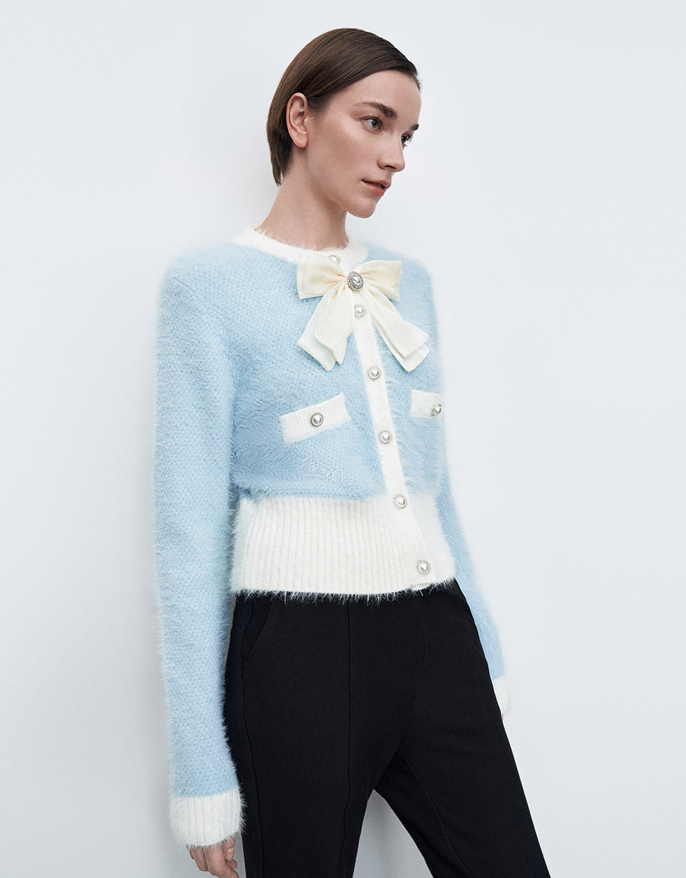 Bow Detail Tweed Cardigan
