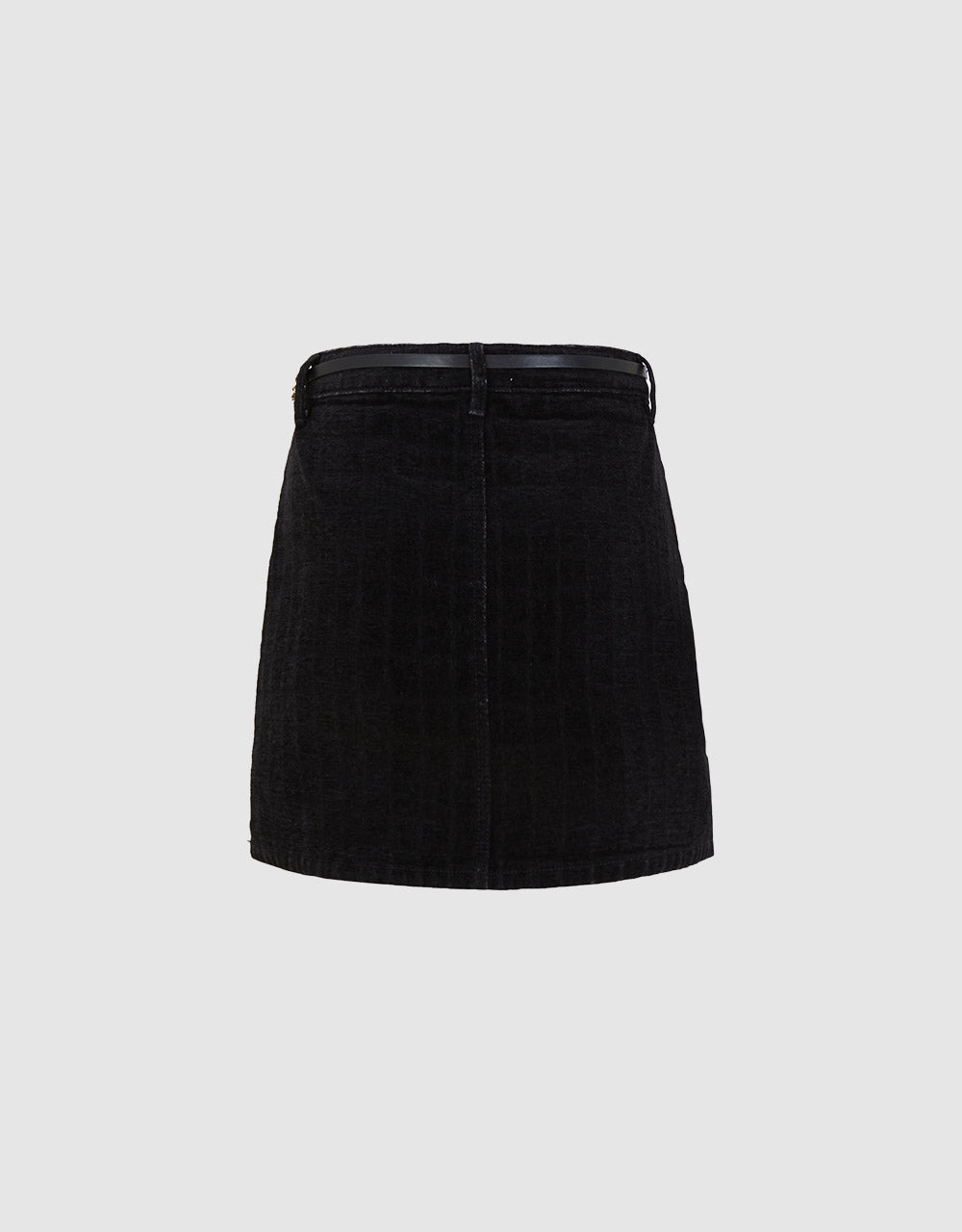 Checkered Belted Denim Skirt With Chain