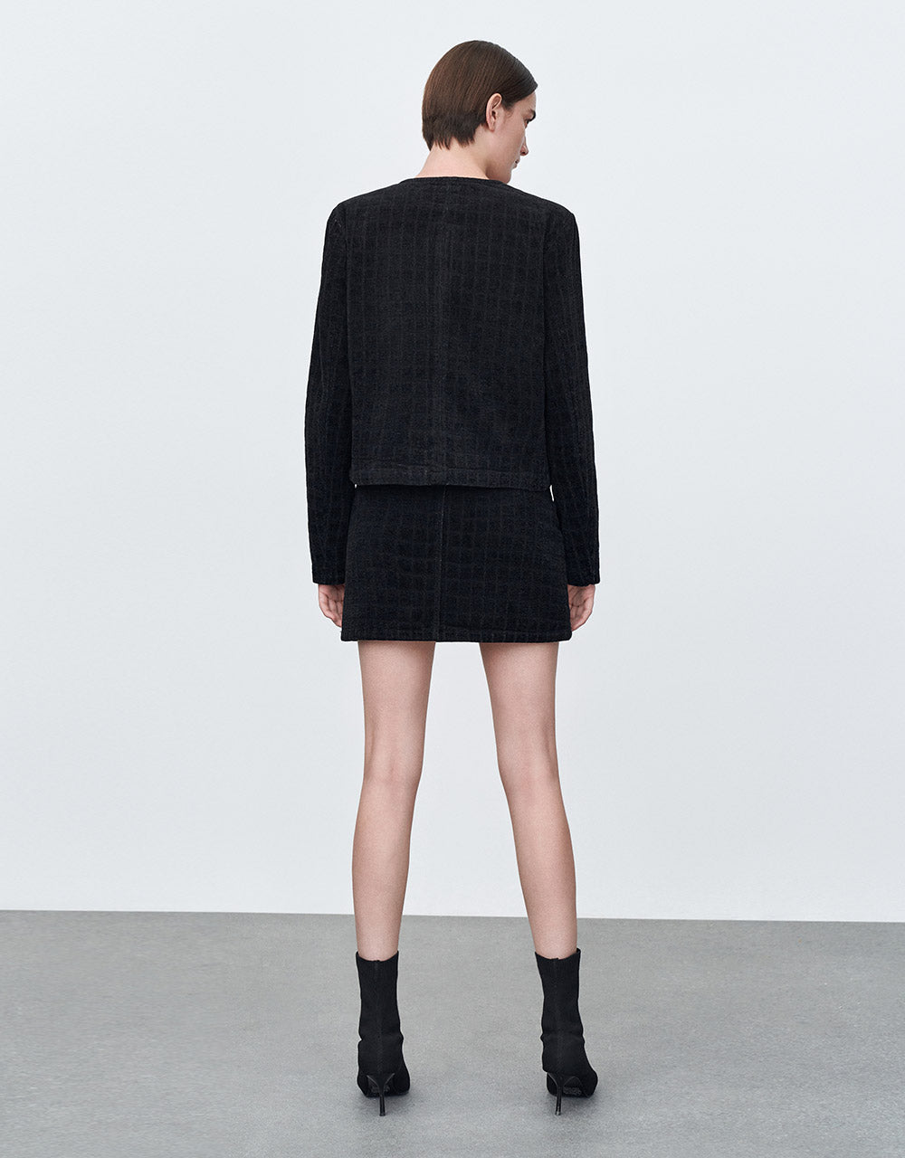 Checkered Belted Denim Skirt With Chain