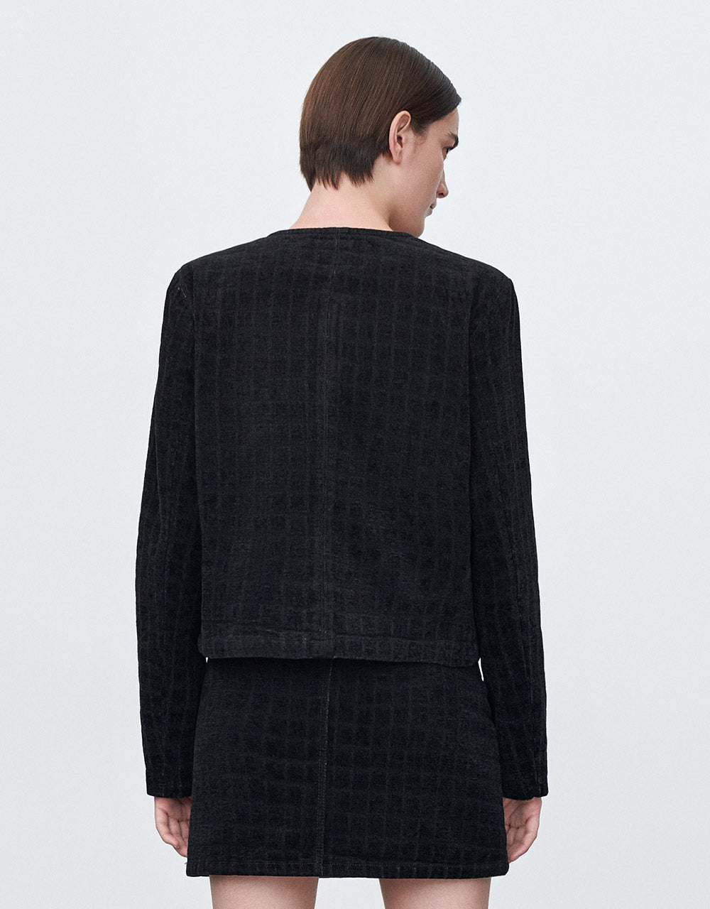 Patch Pocket Checkered Denim Jacket
