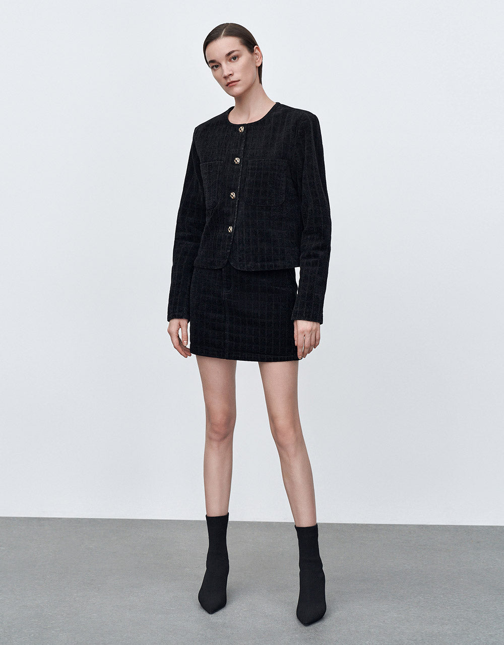 Patch Pocket Checkered Denim Jacket