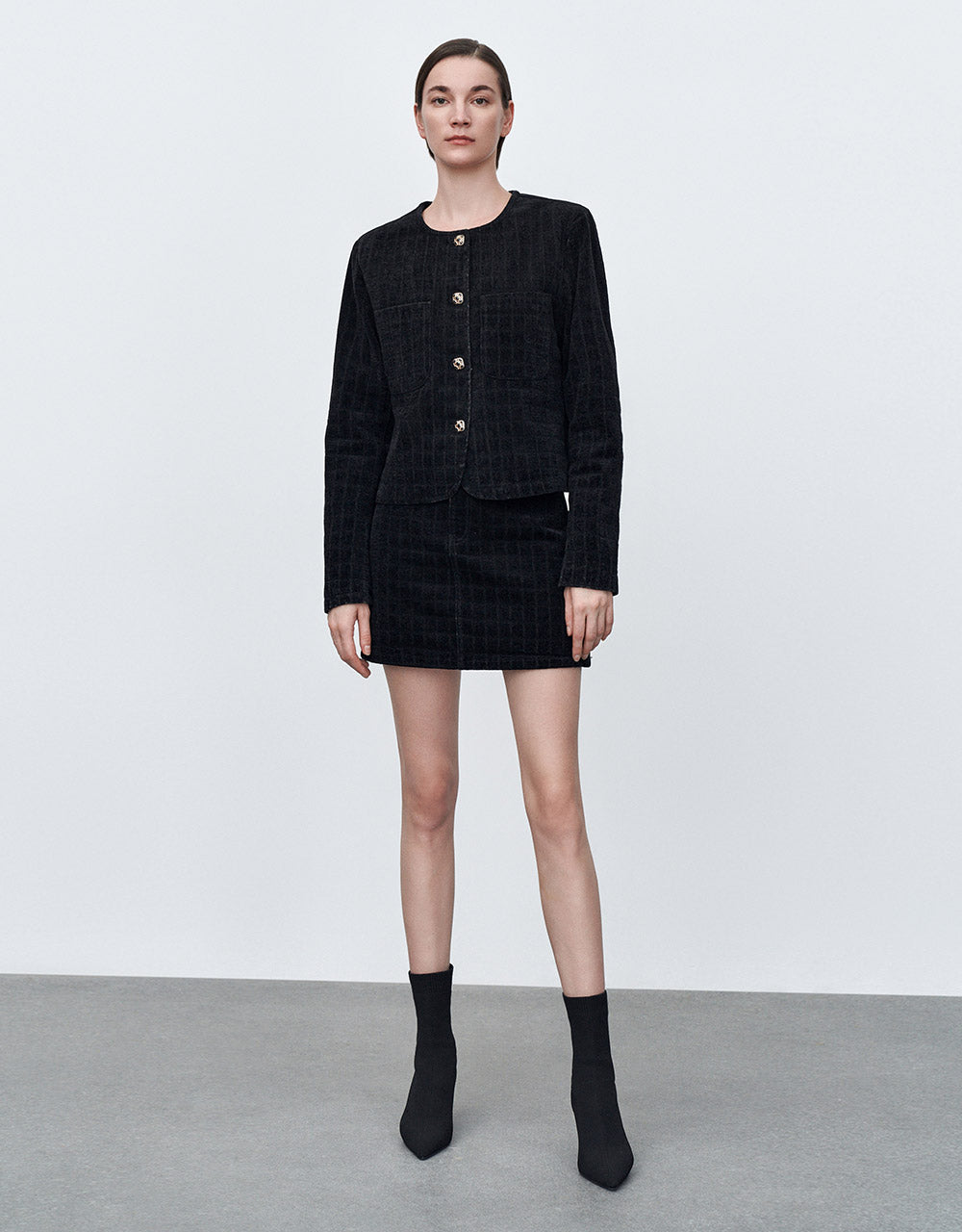 Patch Pocket Checkered Denim Jacket