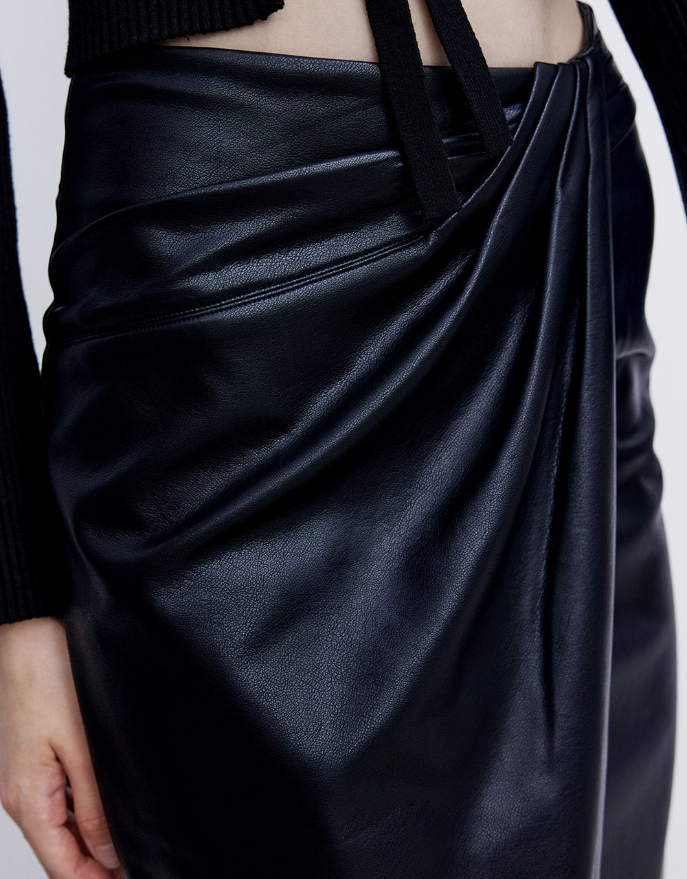 Faux Leather Wrapped Midi Skirt