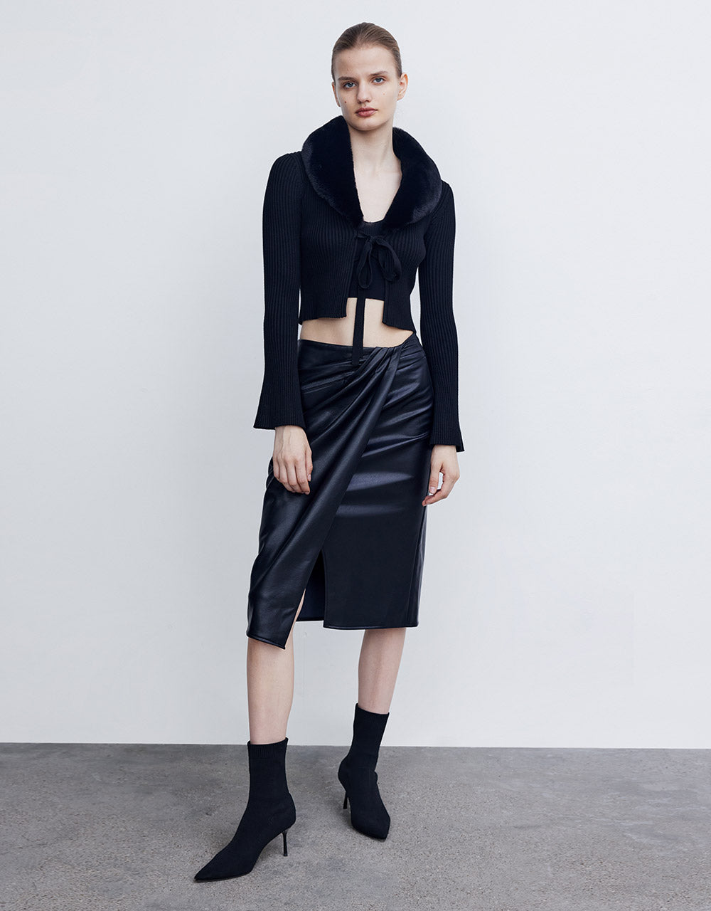 Faux Leather Wrapped Midi Skirt