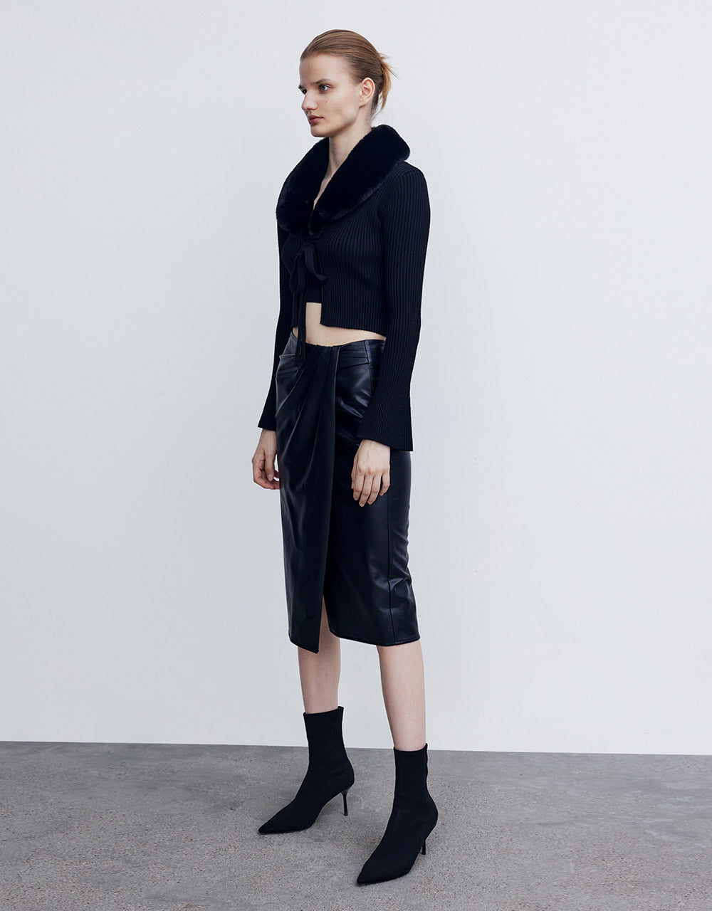 Faux Leather Wrapped Midi Skirt