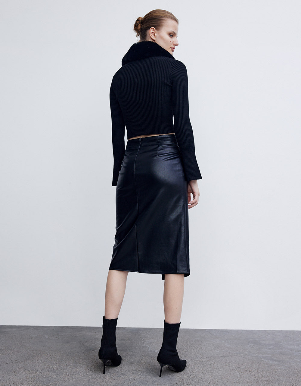 Faux Leather Wrapped Midi Skirt