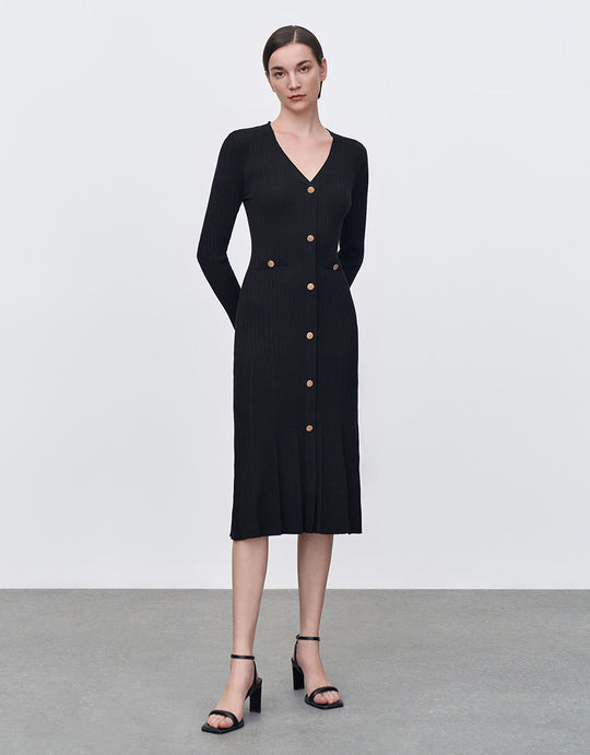 Button Up Knitted Midi Dress