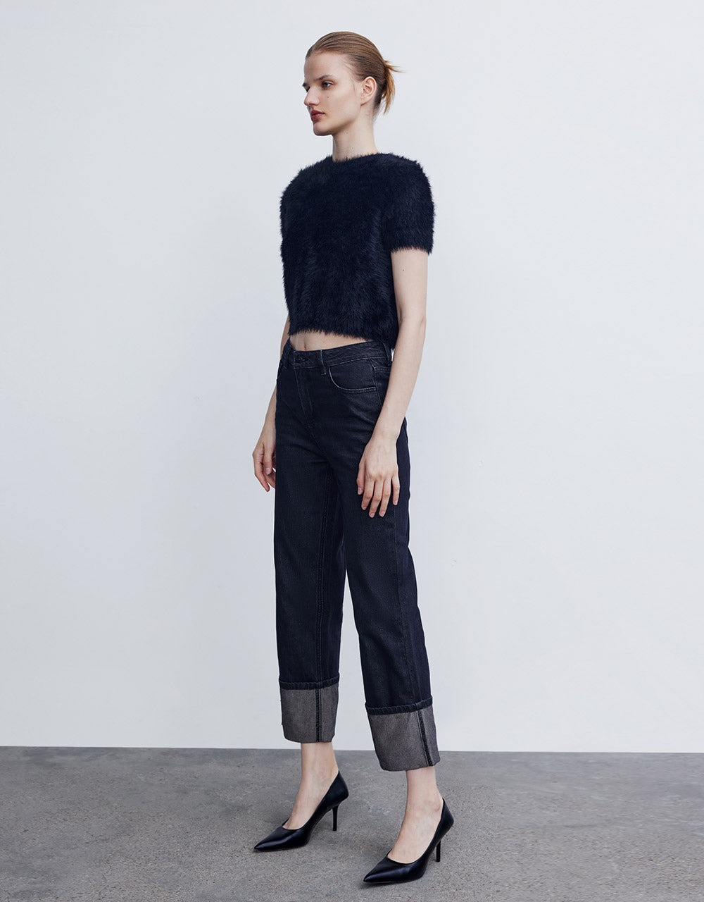 Roll Up Hem Wide Leg Jeans