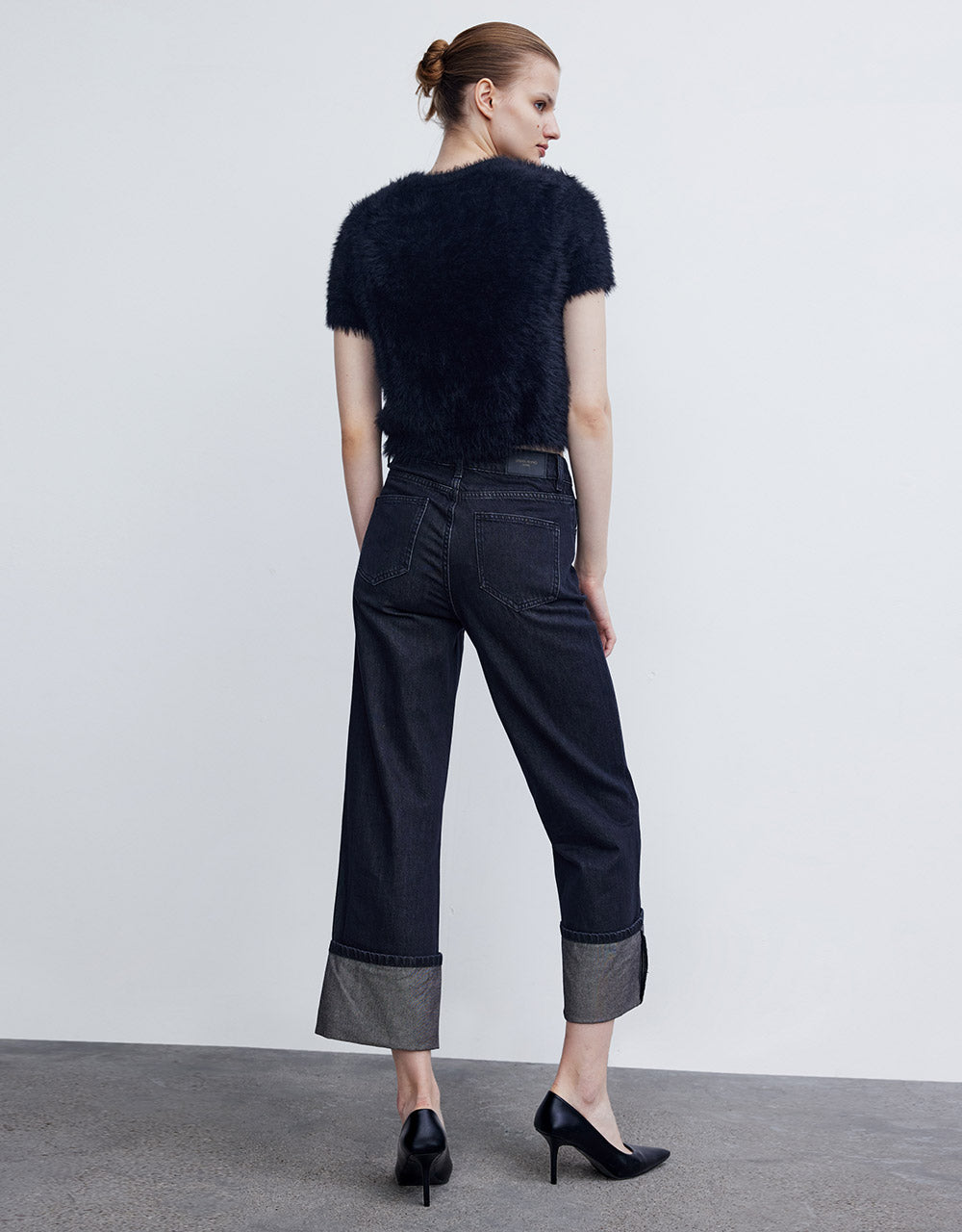 Roll Up Hem Wide Leg Jeans