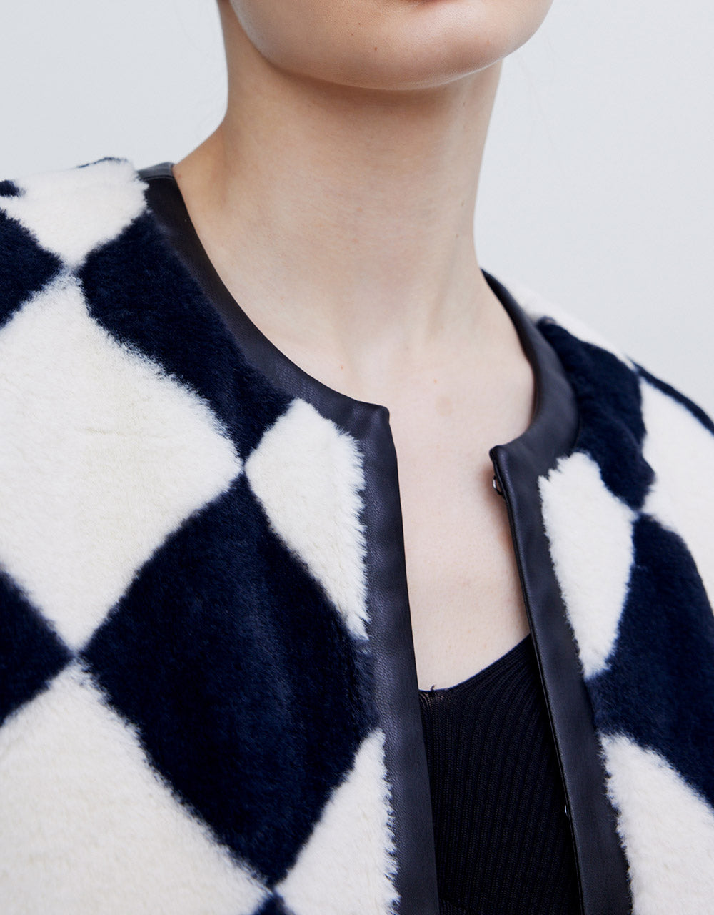 Checkered Faux Fur Jacket