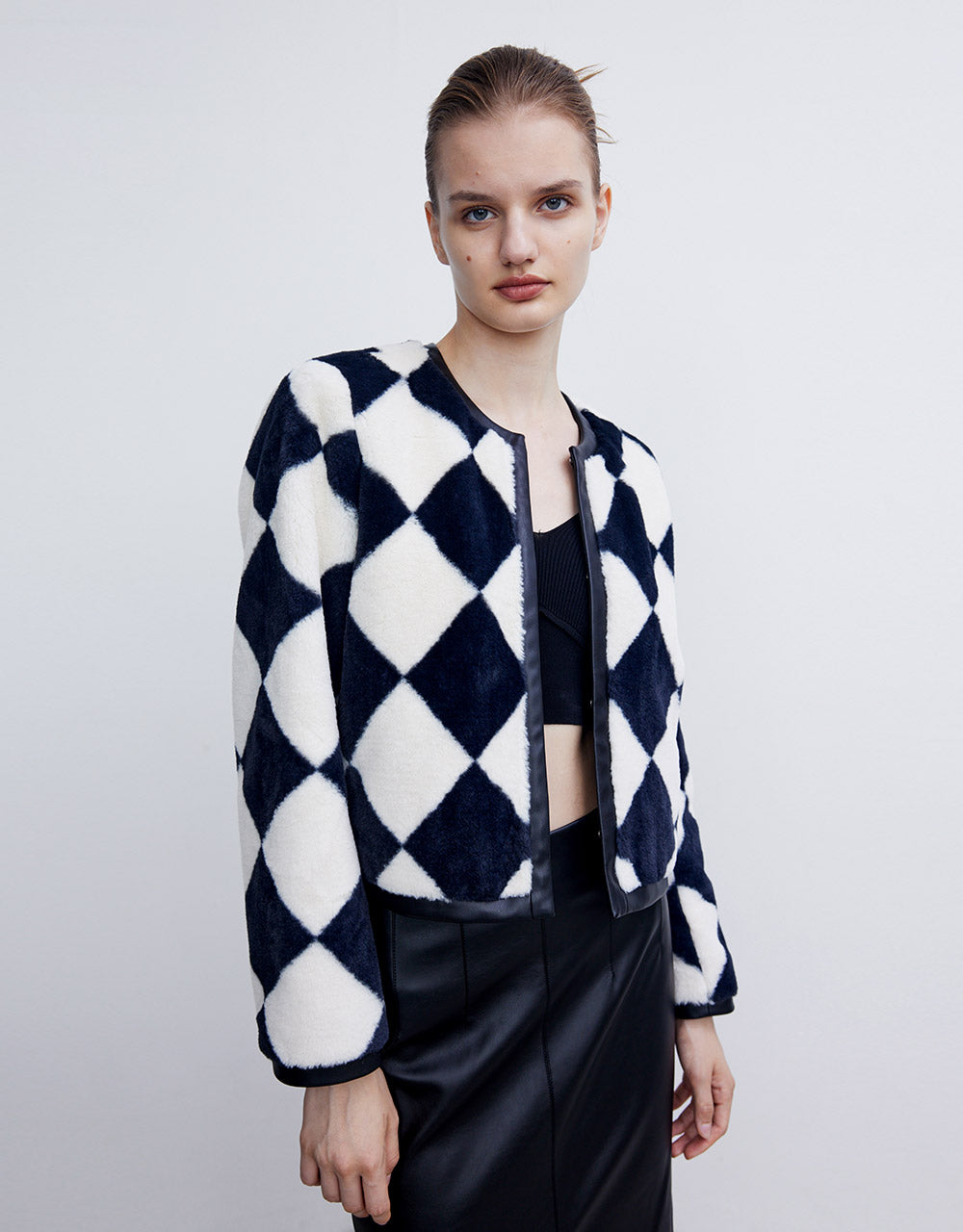 Checkered Faux Fur Jacket