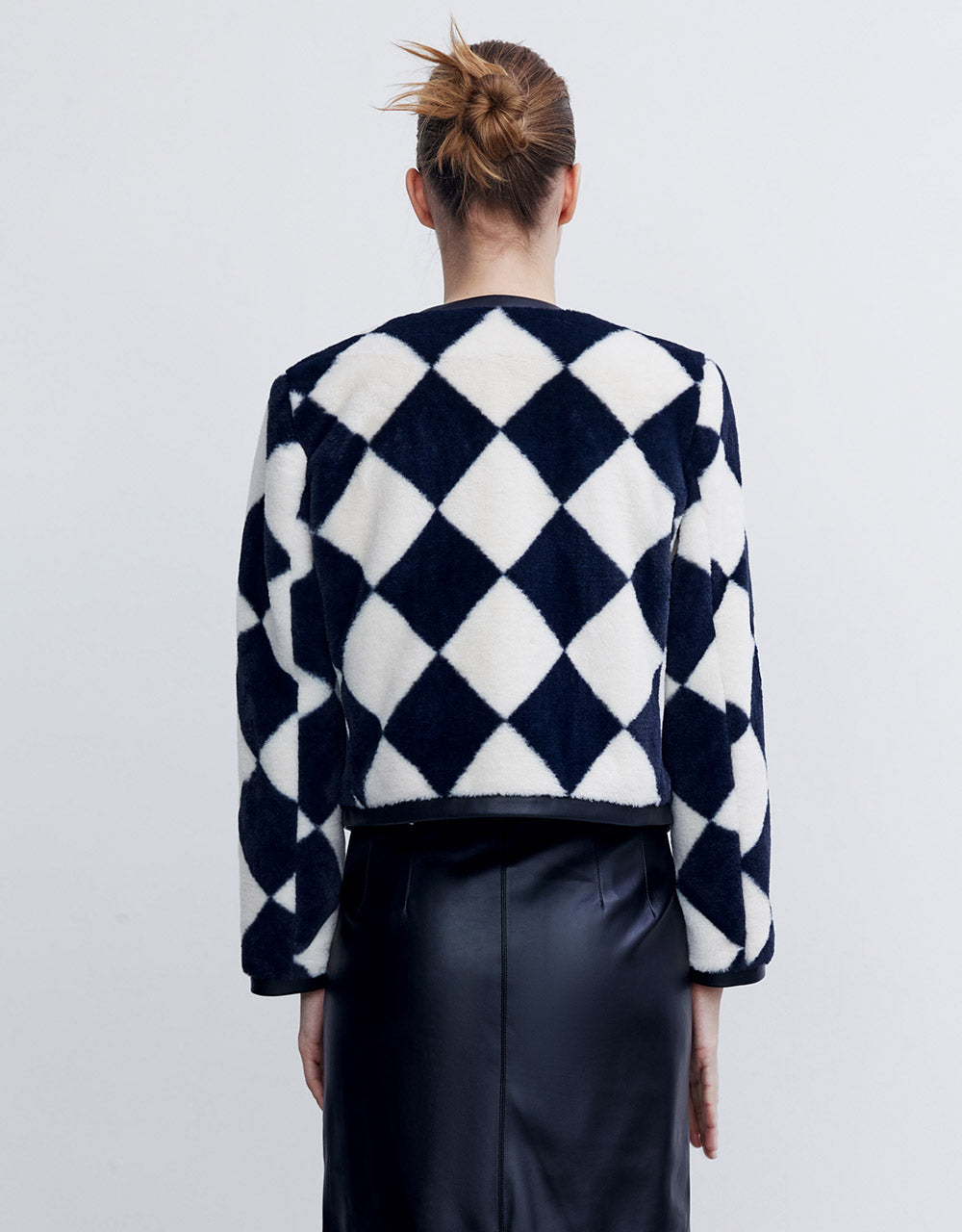 Checkered Faux Fur Jacket