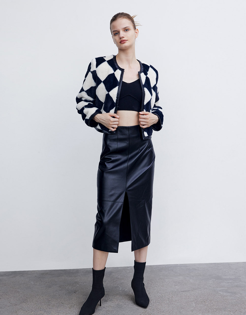 Checkered Faux Fur Jacket
