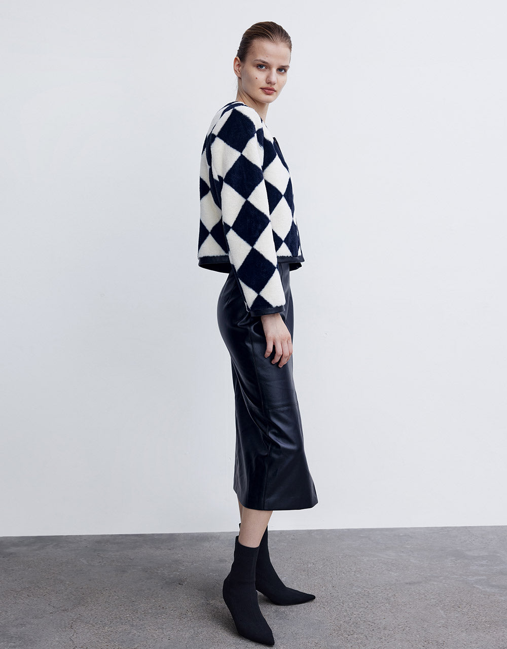 Checkered Faux Fur Jacket