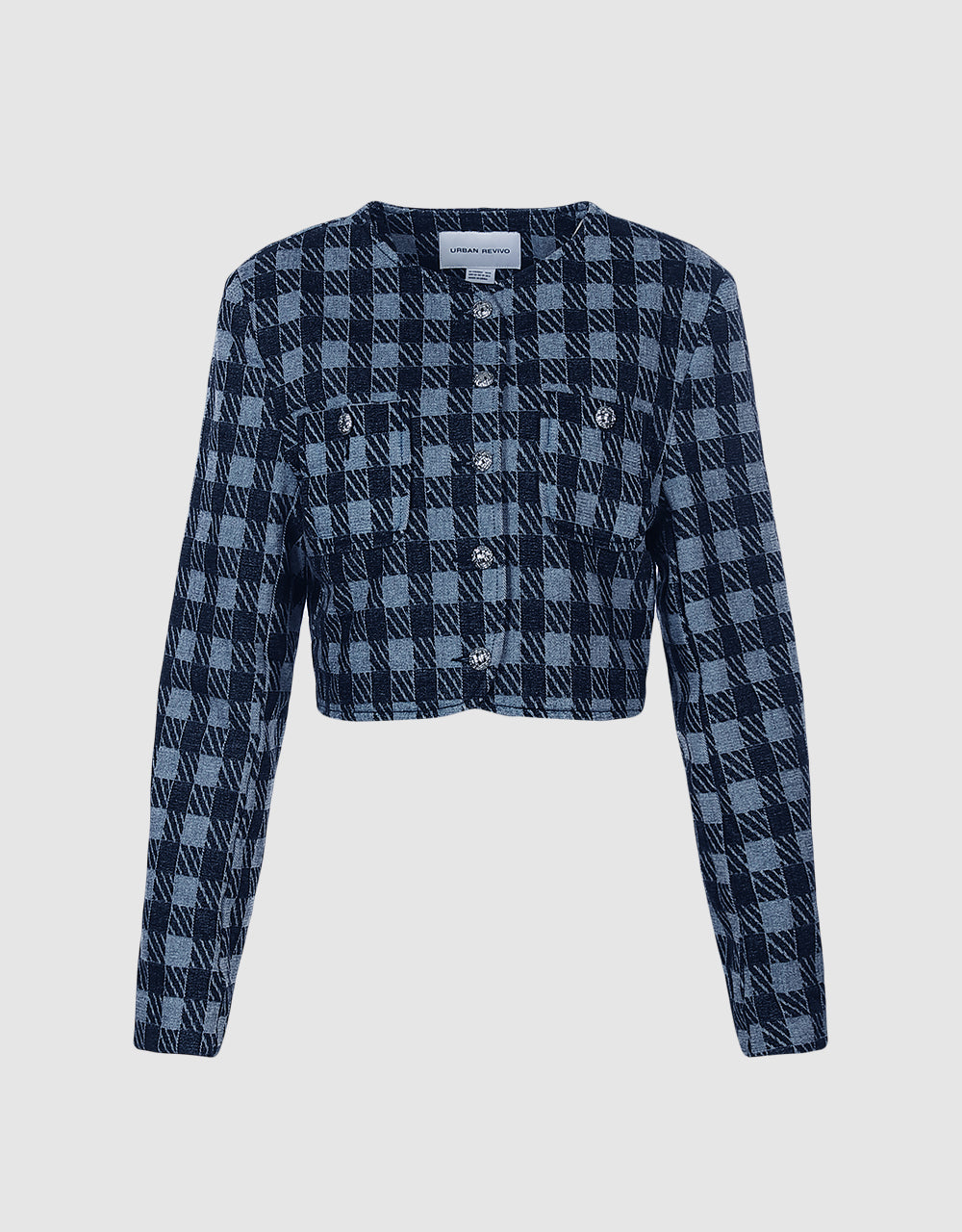 Checkered Cropped Denim Jacket