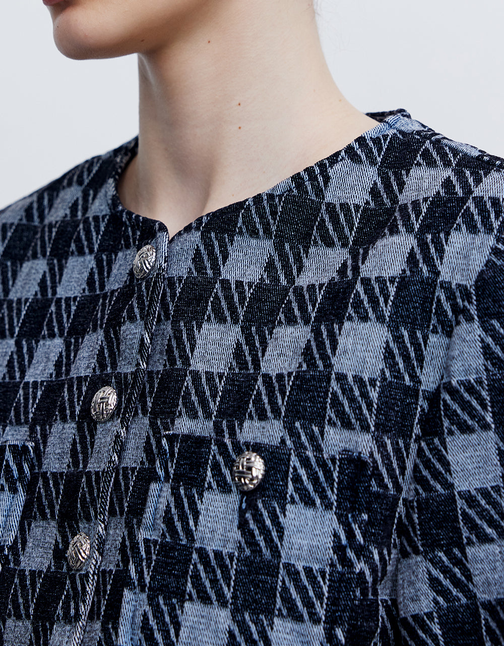 Checkered Cropped Denim Jacket