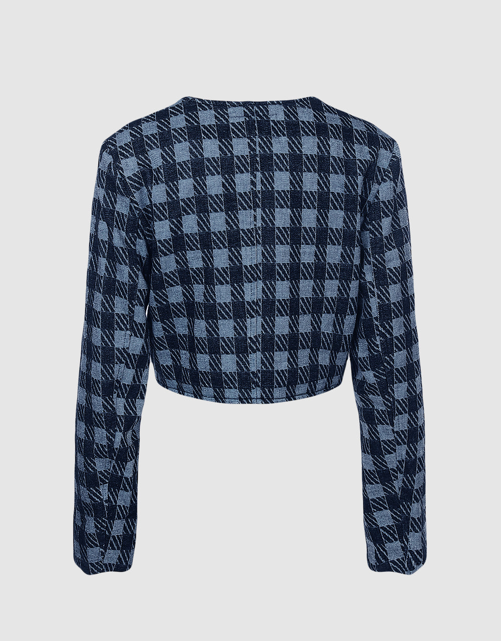 Checkered Cropped Denim Jacket