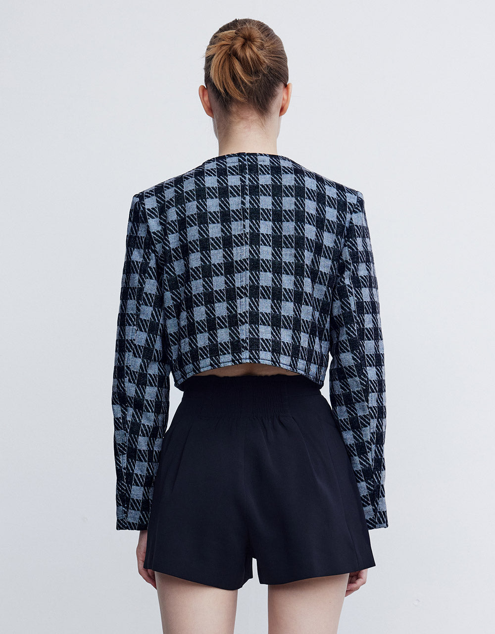 Checkered Cropped Denim Jacket