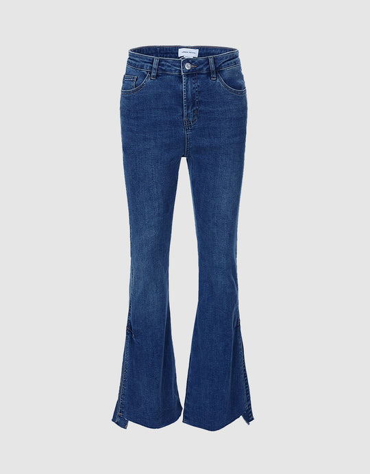 Slit Hem Flare Jeans