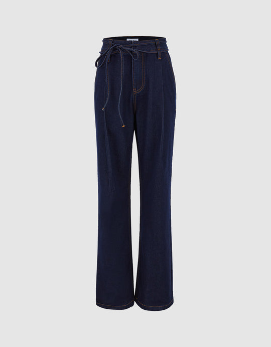 Contrast Stitch Wide Leg Jeans