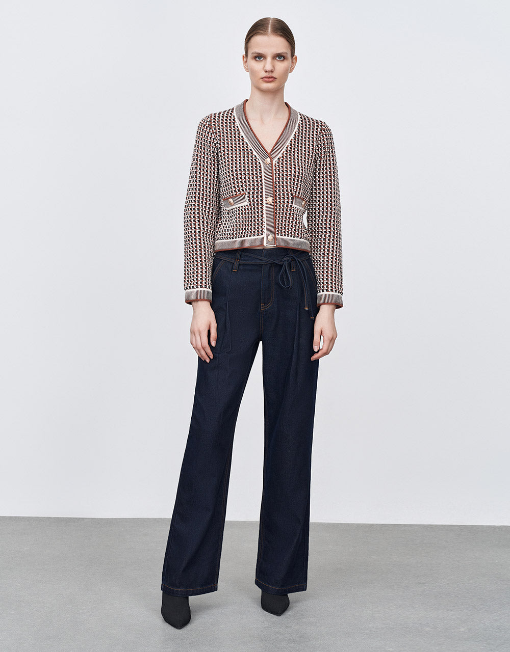 Contrast Stitch Wide Leg Jeans