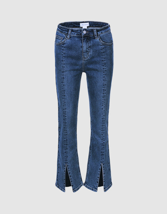 Slit Hem Straight Jeans
