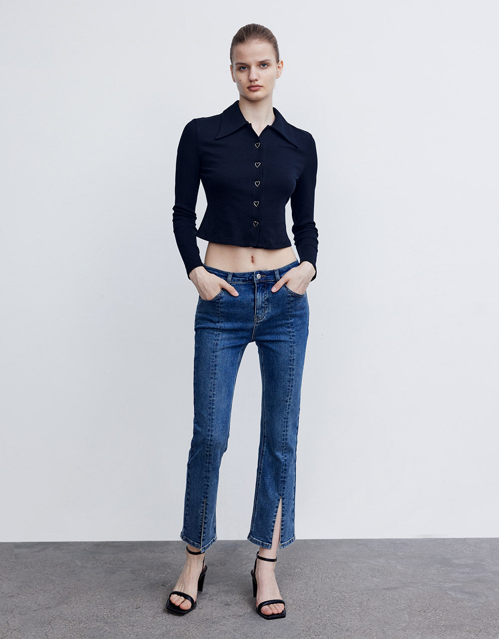Slit Hem Straight Jeans