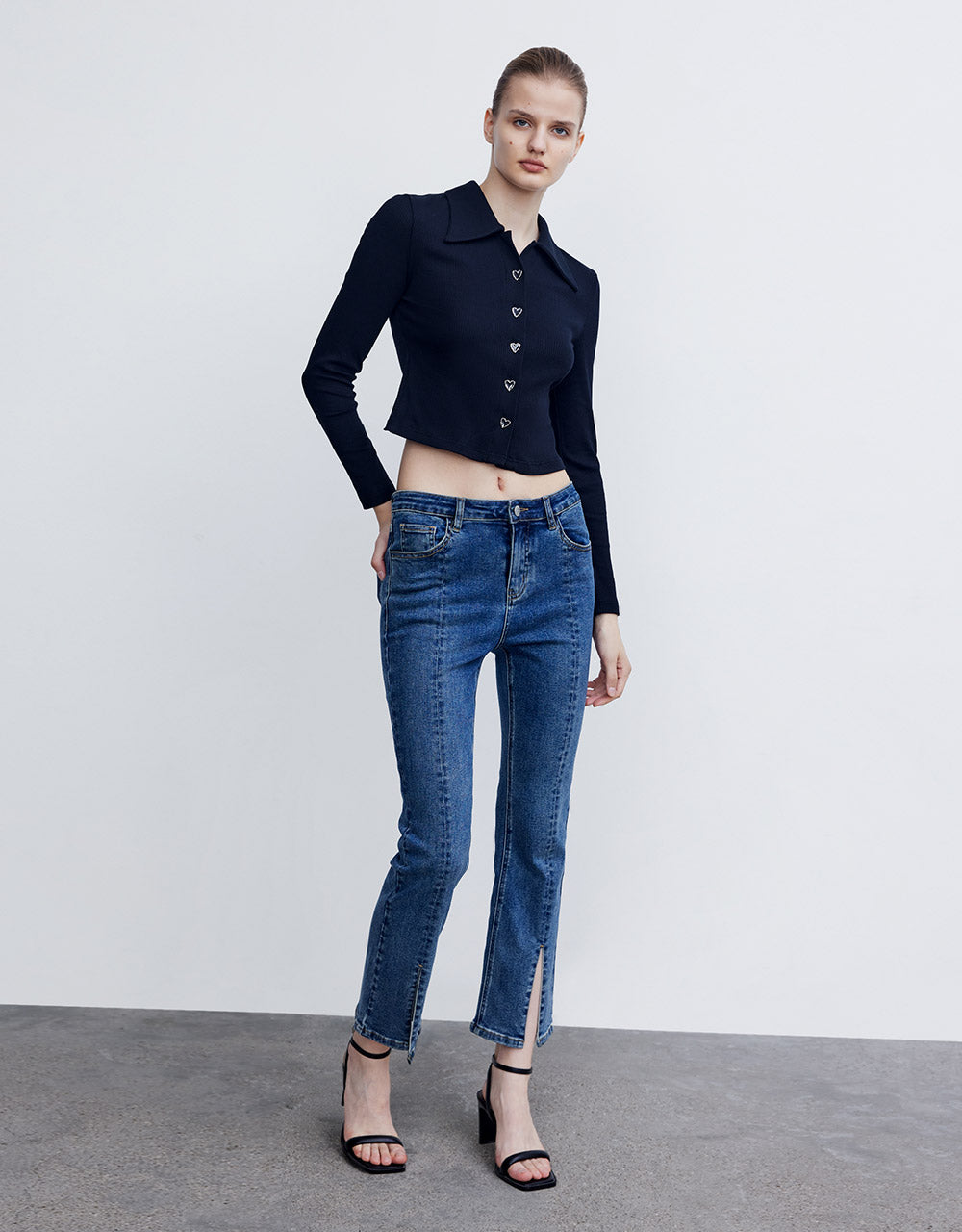 Slit Hem Straight Jeans