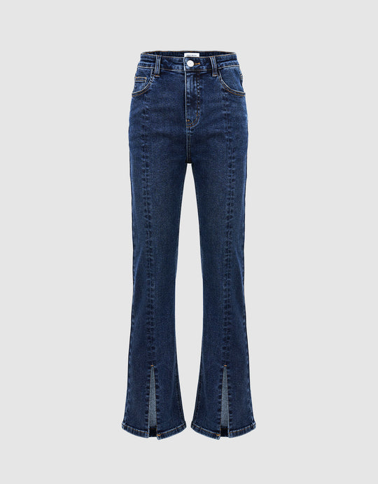 Slit Hem Straight Jeans
