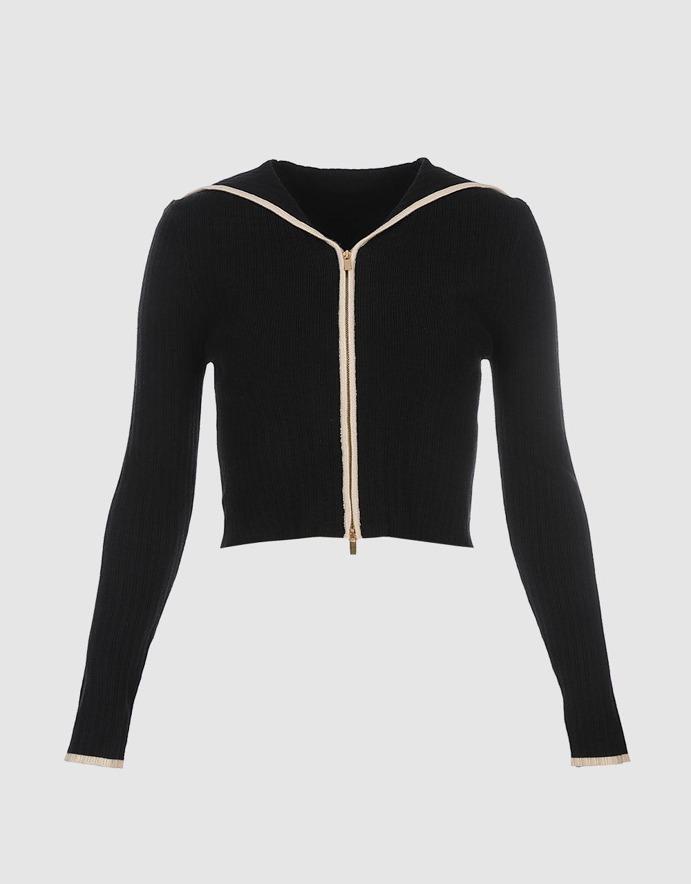 Contrast Trim Zippered Cardigan