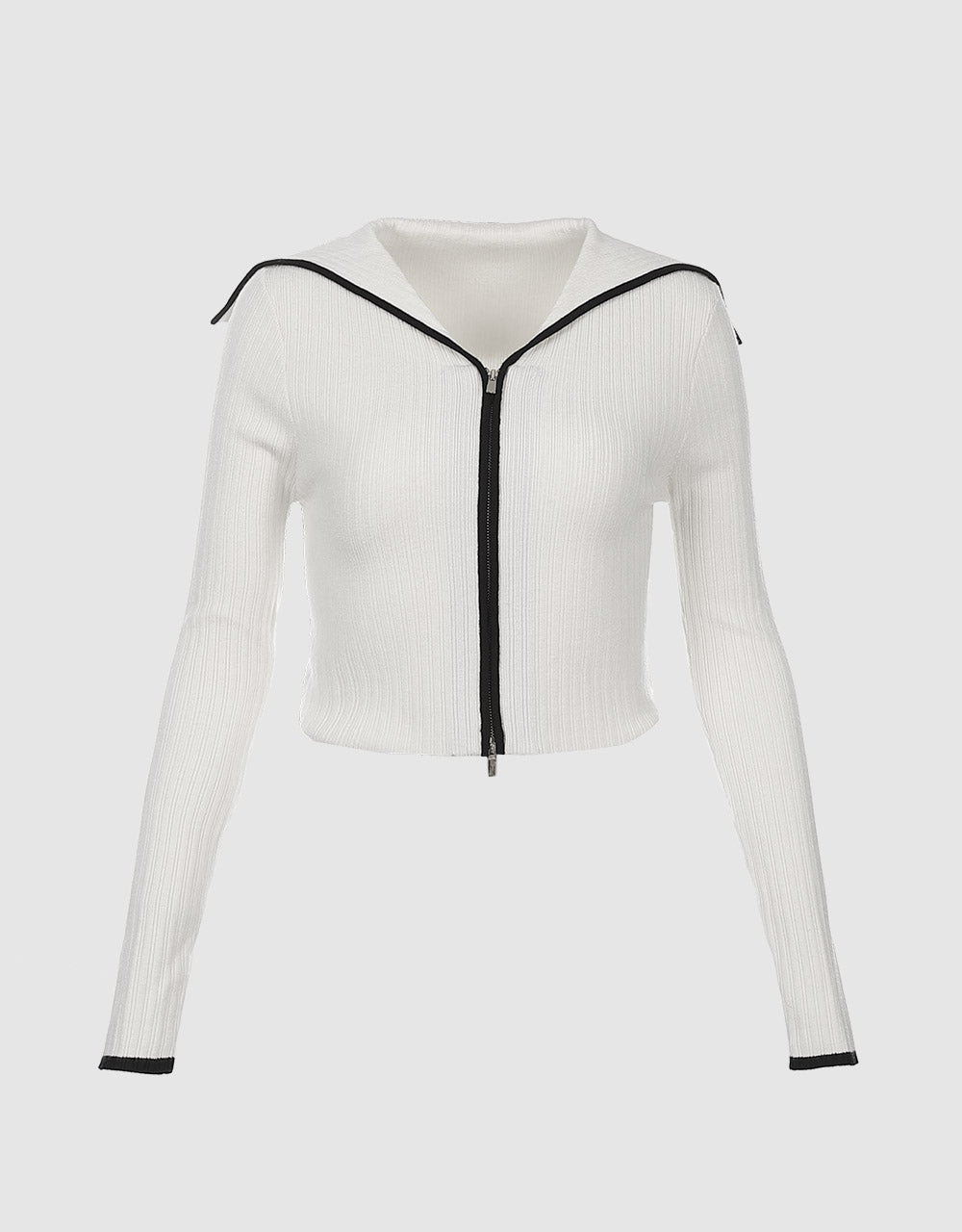 Contrast Trim Zippered Cardigan