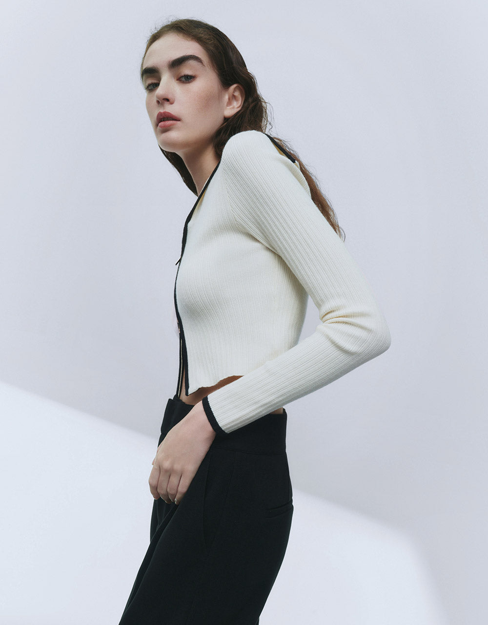 Contrast Trim Zippered Cardigan