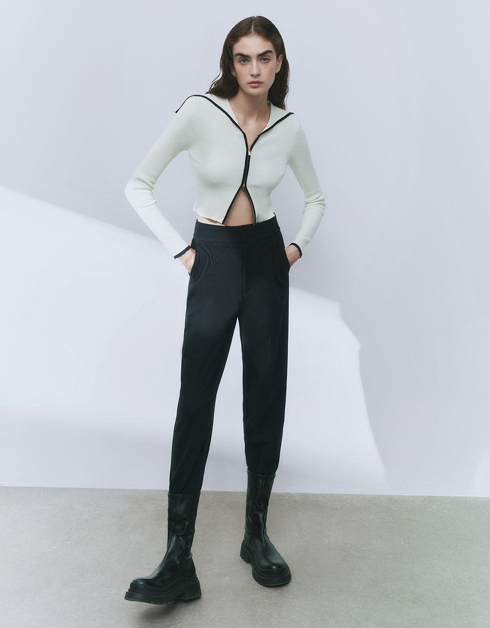 Contrast Trim Zippered Cardigan