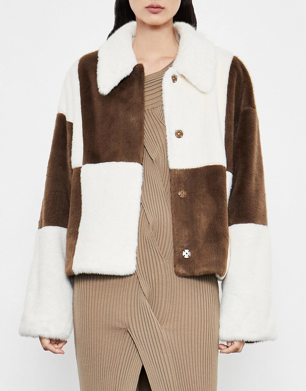 Checkered Faux Fur Jacket