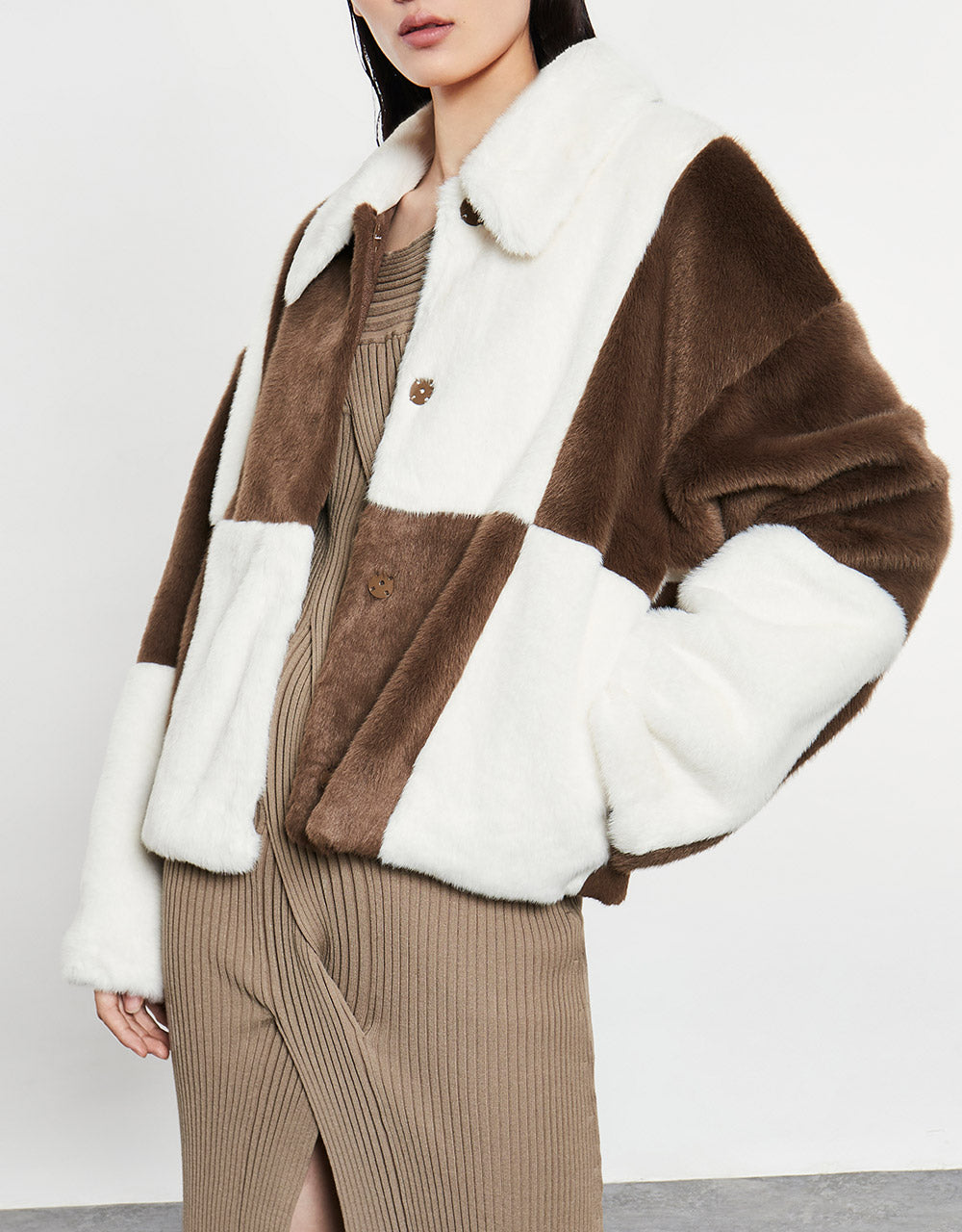 Checkered Faux Fur Jacket