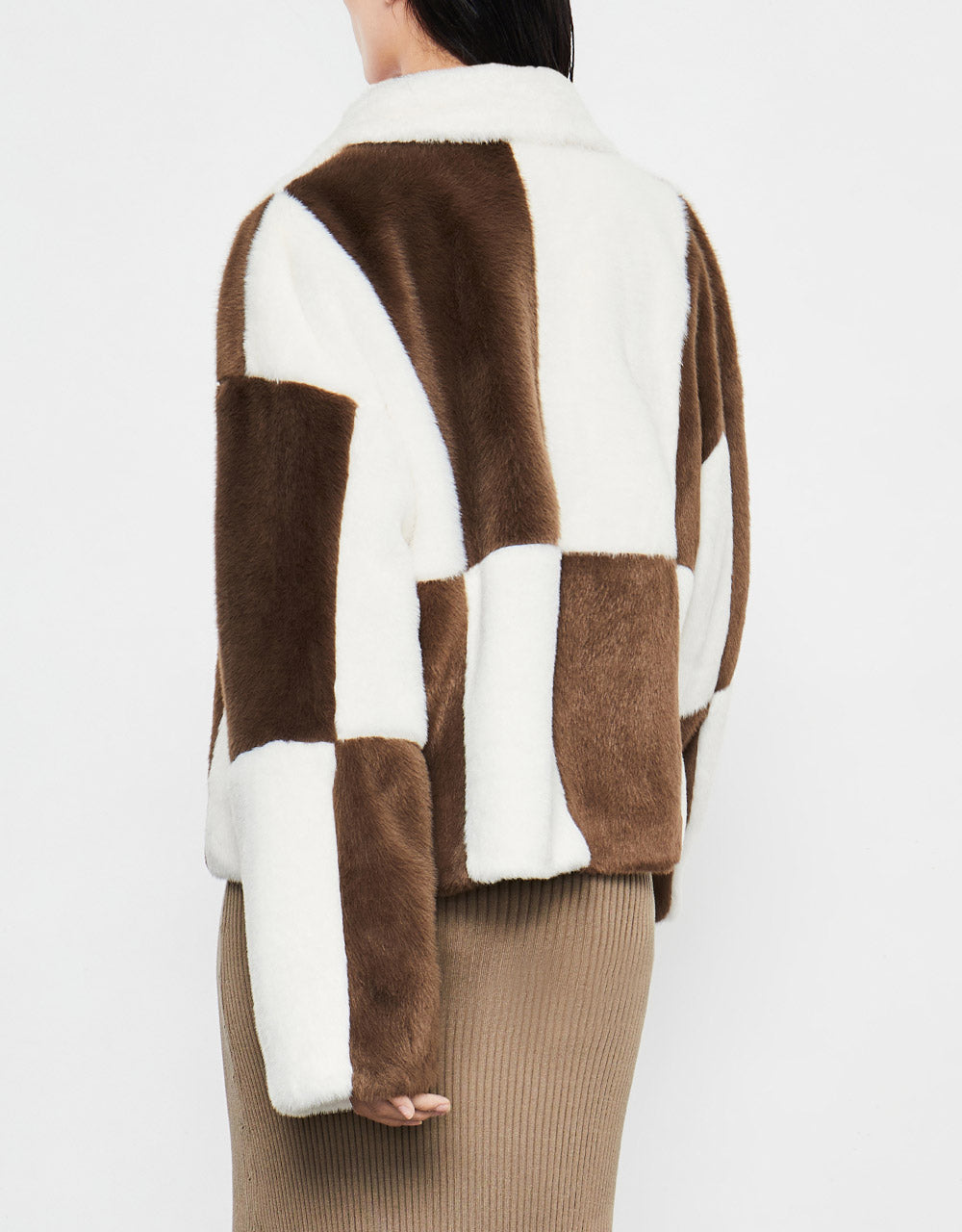 Checkered Faux Fur Jacket