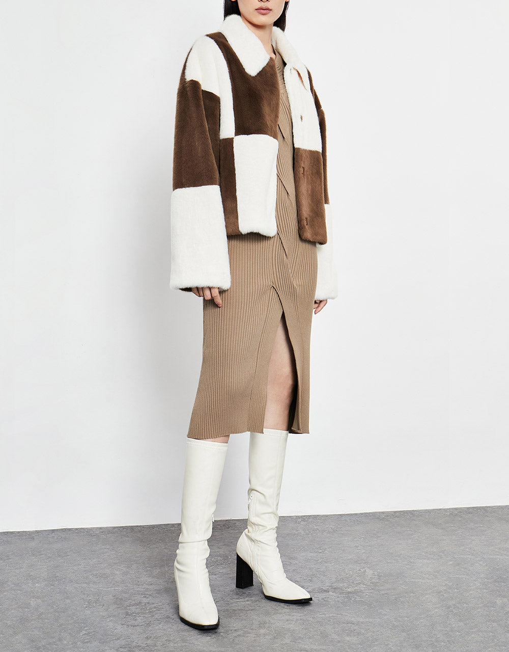 Checkered Faux Fur Jacket