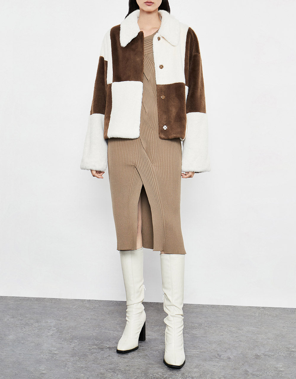 Checkered Faux Fur Jacket