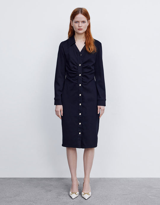 Button Up Denim Midi Dress