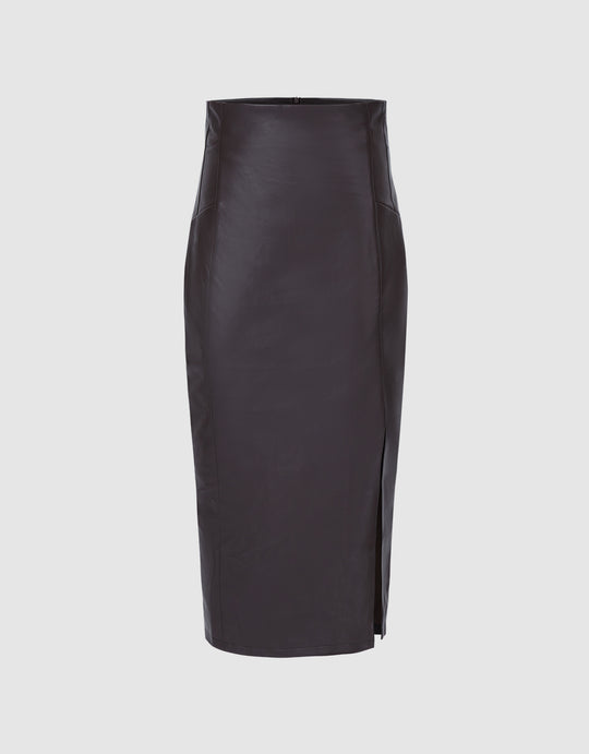 Slit Hem Faux Leather Skirt