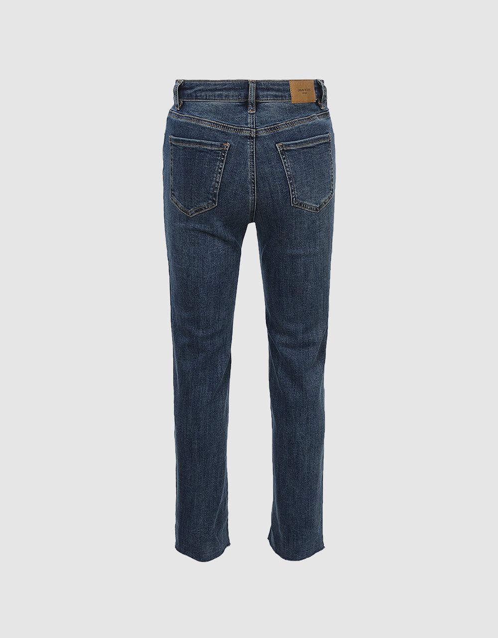 Mid Waist Raw Hem Straight Jeans