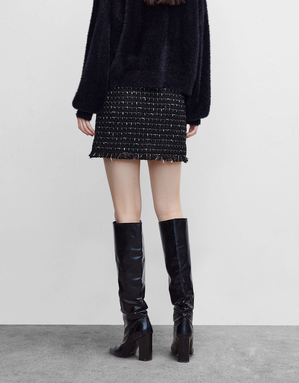 Raw Hem Tweed Skirt